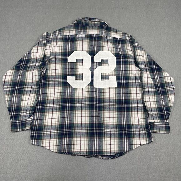 VTG LL Bean Shirt Mens Large Blue 32 Printed Plaid Flannel Check Made in USA - Picture 1 of 8